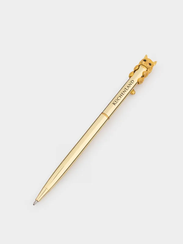Ballpoint pen, 14 cm, with figure, golden, Cat, Draw figure, image-1
