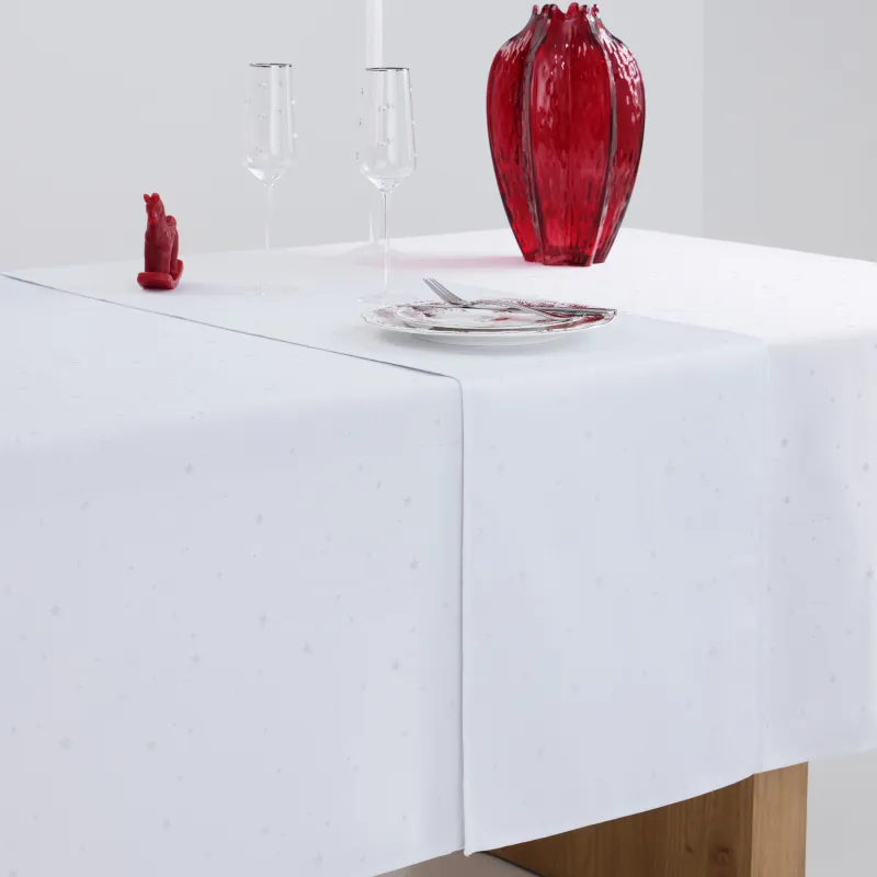 Table runner, 40x160 cm, jacquard, polyester, light grey, Silver stars, Starlight