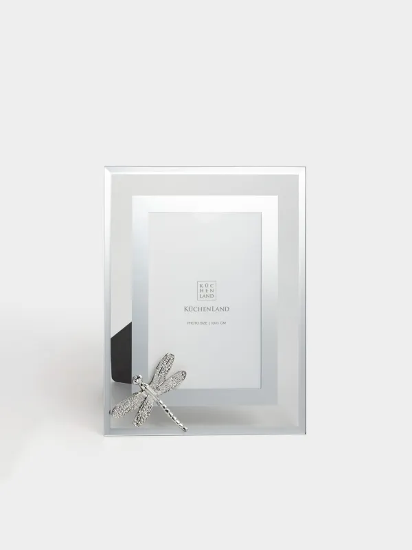 Photo frame, 17x22 cm, glass / metal, silver, Dragonfly, Gallery, image-1