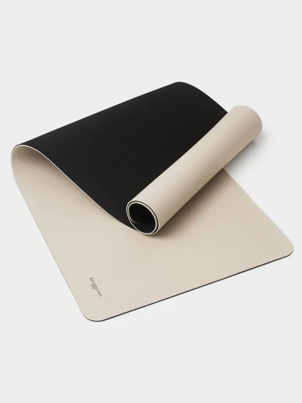 Yoga and fitness mat, 1.8 m, TPE, Black / Beige, Sport, image-1