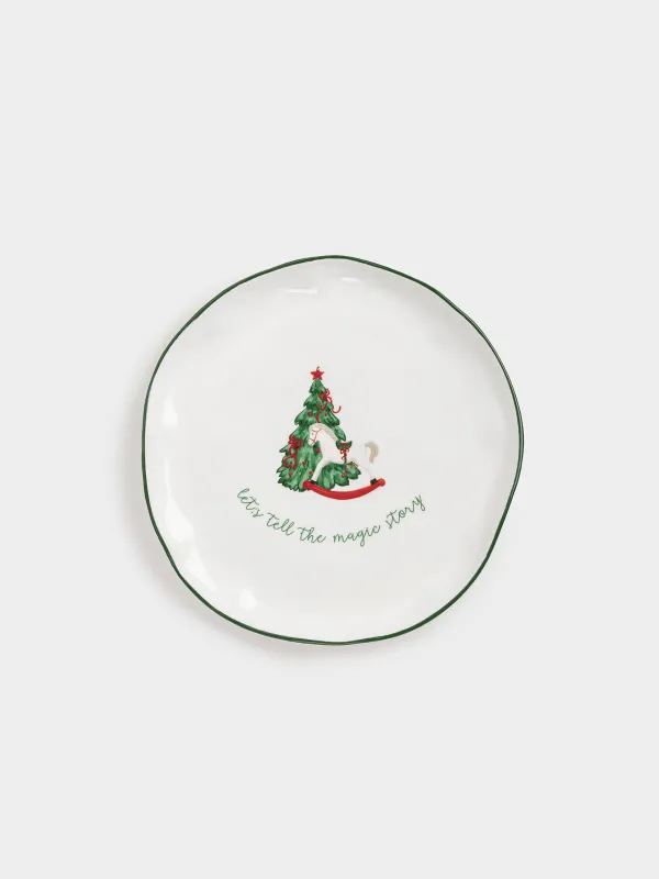 Dinner plate, 26 cm, ceramic, Horse with Christmas tree, Christmas green, image-0