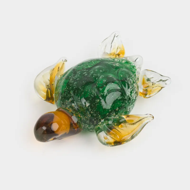 Statuette, 12 cm, glass, green-amber, Turtle, Vitreous