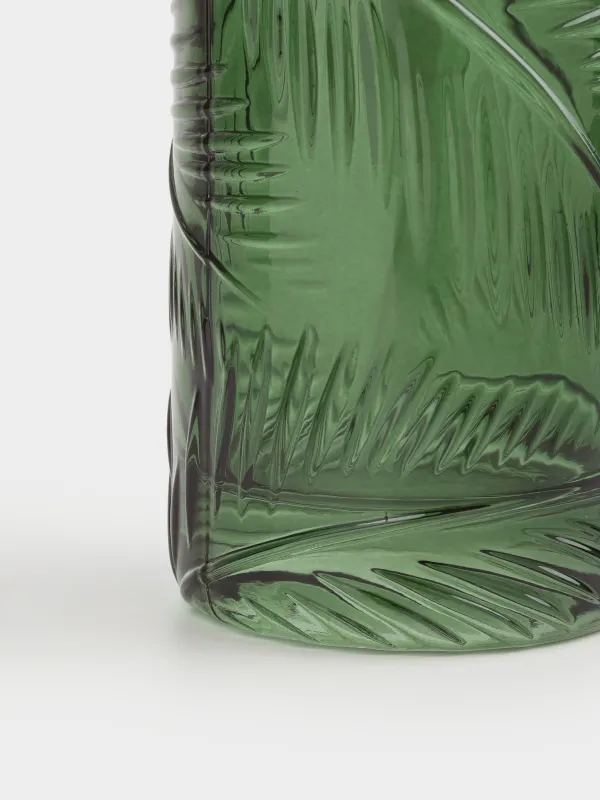 Liquid soap dispenser, 350 ml, glass, Green, Tropical leaves, Tropical leaves, image-3