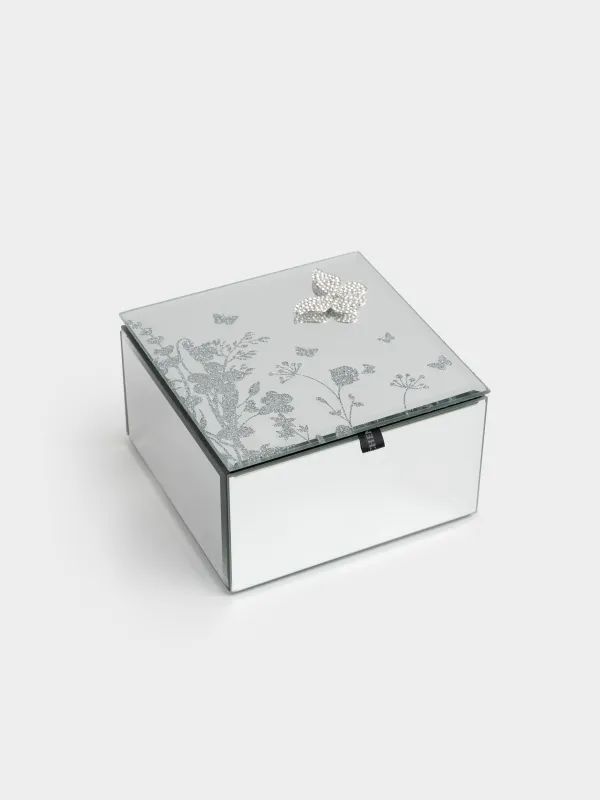 Jewelry box, 12x7 cm, glass / metal, Mirror, Butterfly, Glossy, image-2