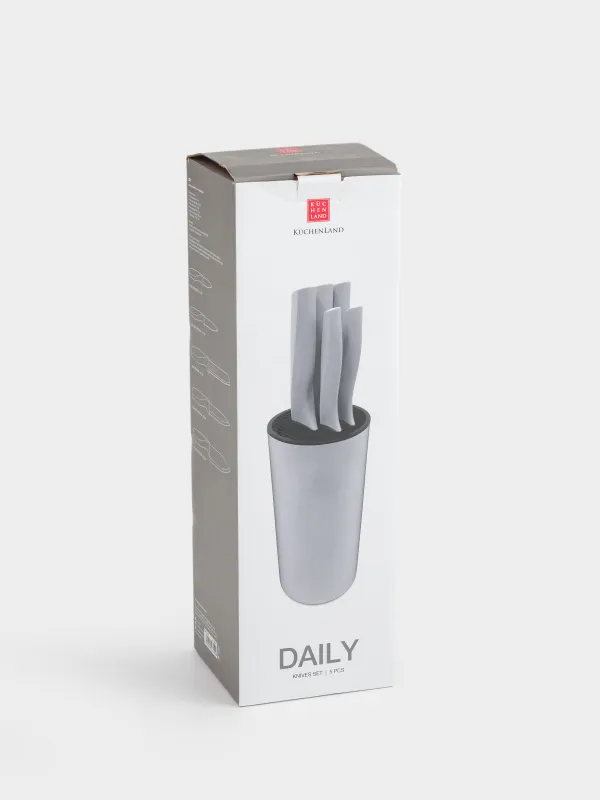 Knife set, 5 pr, in stand, steel / plastic, grey, Daily, image-7