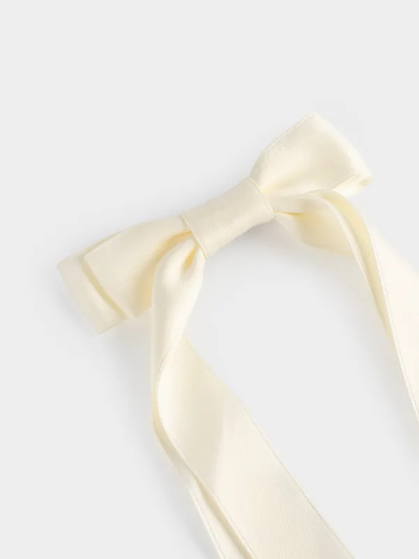 Hair clip, 24 cm, for children, satin / metal, milky, Bow, Silk, image-1