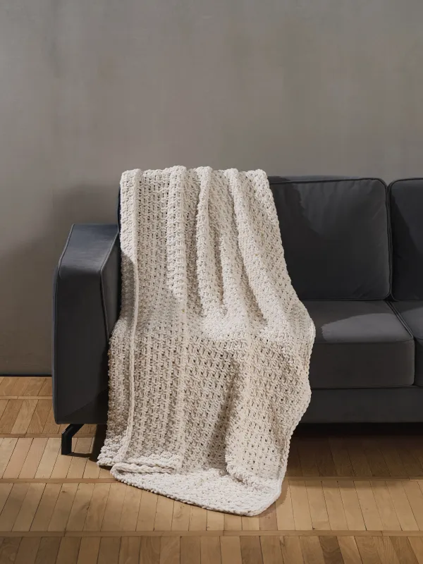 Plaid, 127x152 cm, knitted, polyester, Ivory, Neutral, image-1