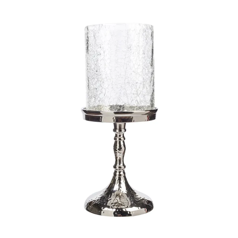 Candle holder, 26 cm, on a leg, glass / metal, silver, Craquelure, Fantastic R