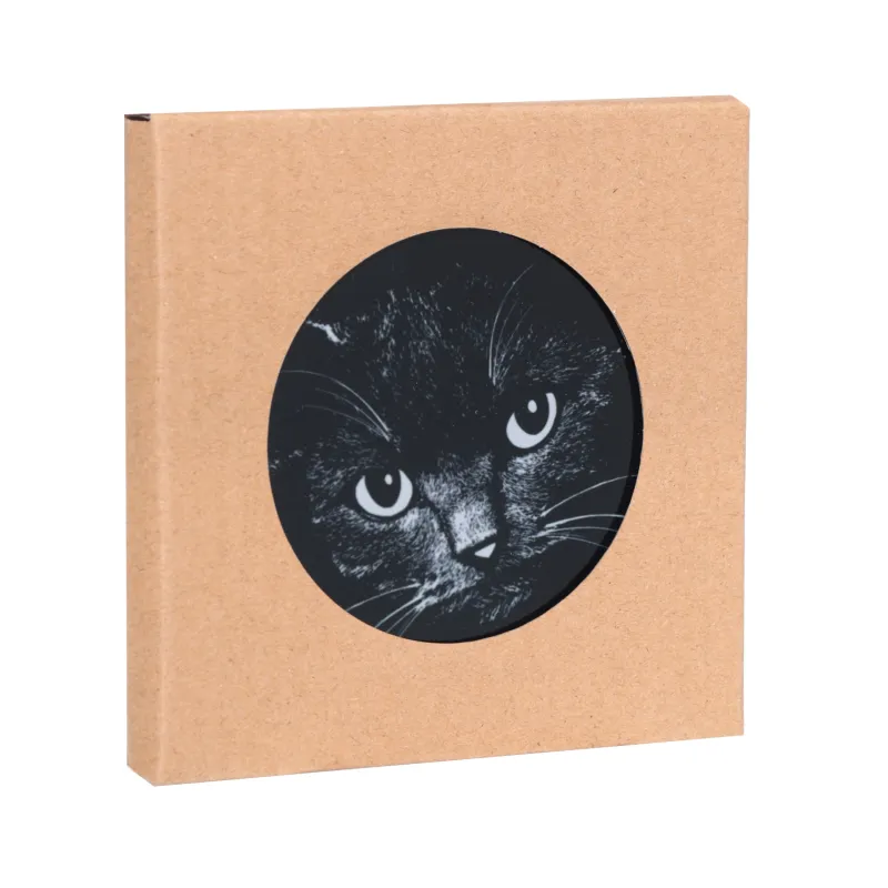 Mug stand, 11x11 cm, ceramic / cork, round, black, Night cat, Cat, image-2