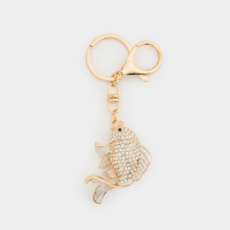 Keychain, 12 cm, metal / rhinestones, gold, Fish, Keychain crystal