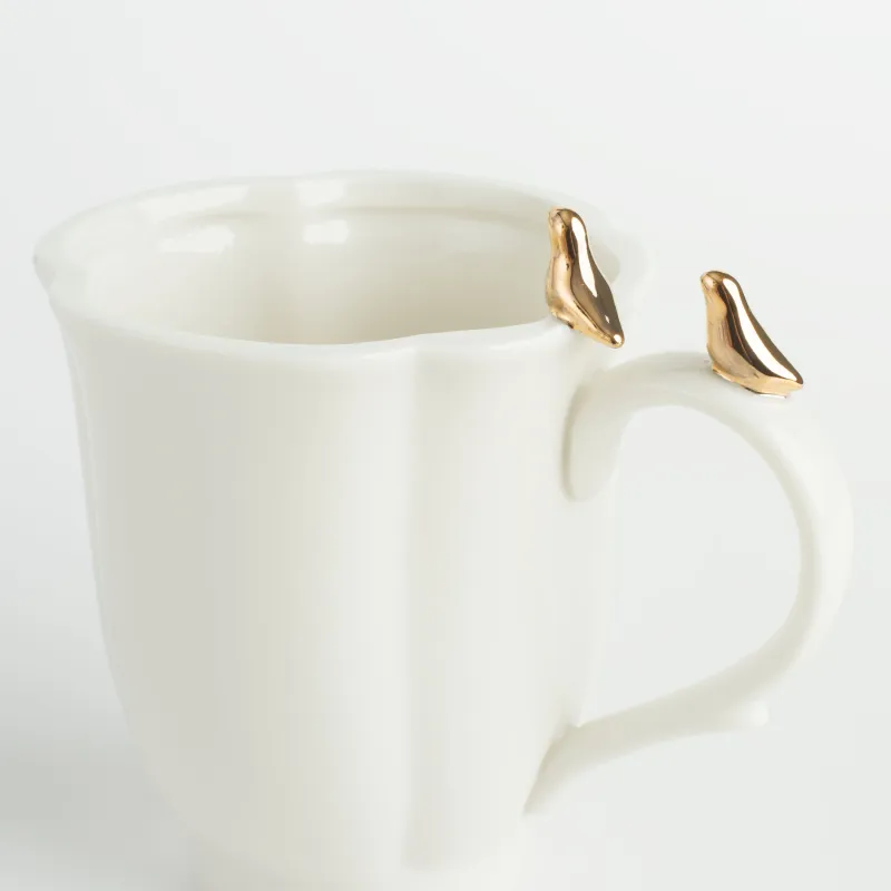 Mug, 370 ml, porcelain P, milky, Birds on the handle, Paradise garden, image-4