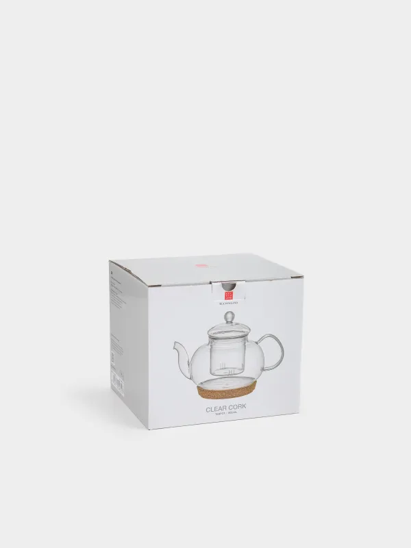 Teapot, 800 ml, on a stand, glass B / cork, Clear cork, image-5