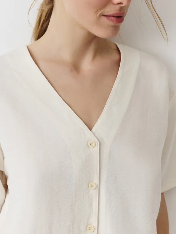 Women's shirt, homewear, size L, short sleeve, polyester, milky, Marlla, image-2