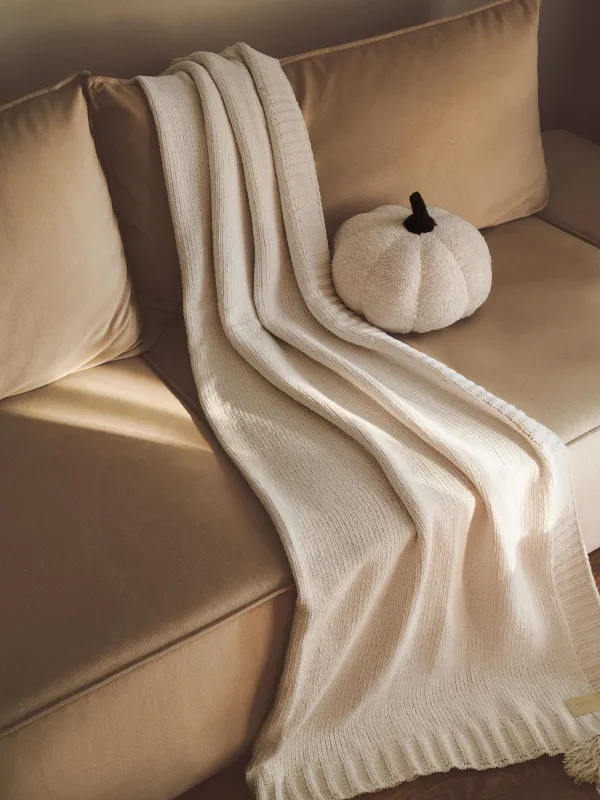 Blanket, 130x170 cm, with pompoms, chenille / lurex, milky, Chenill, image-1
