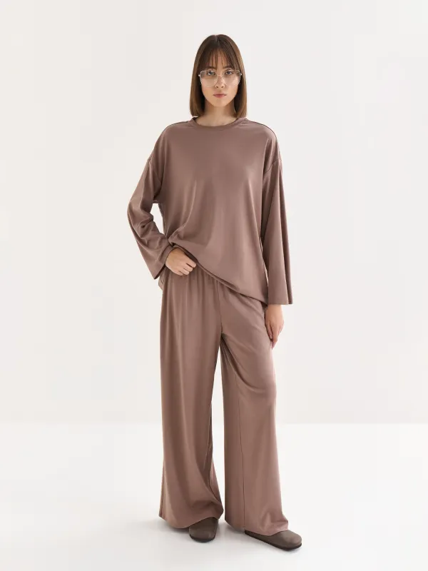 Women's long sleeve, homewear, size L, cotton / viscose/spandex, beige melange, Wiana, image-1