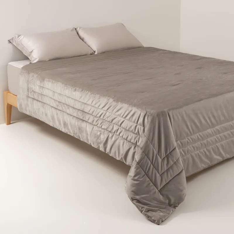 Bedspread, 240x260 cm, quilted, velvet/microfiber, brown, Frame, Stitch velvet