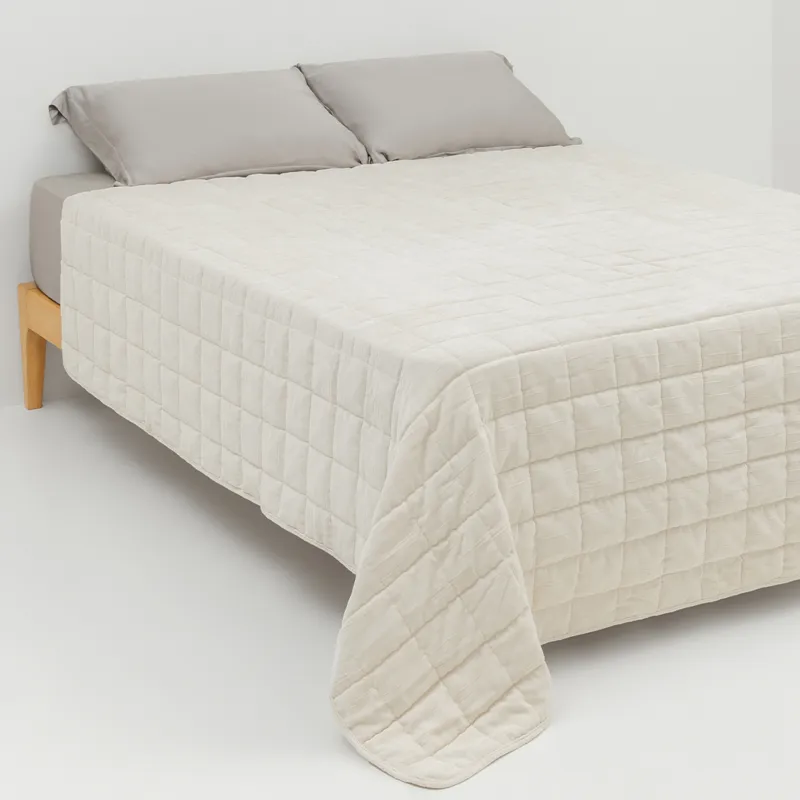 Bedspread, 220x240 cm, quilted, chenille/microfiber, beige, Squares, Stitch chenille