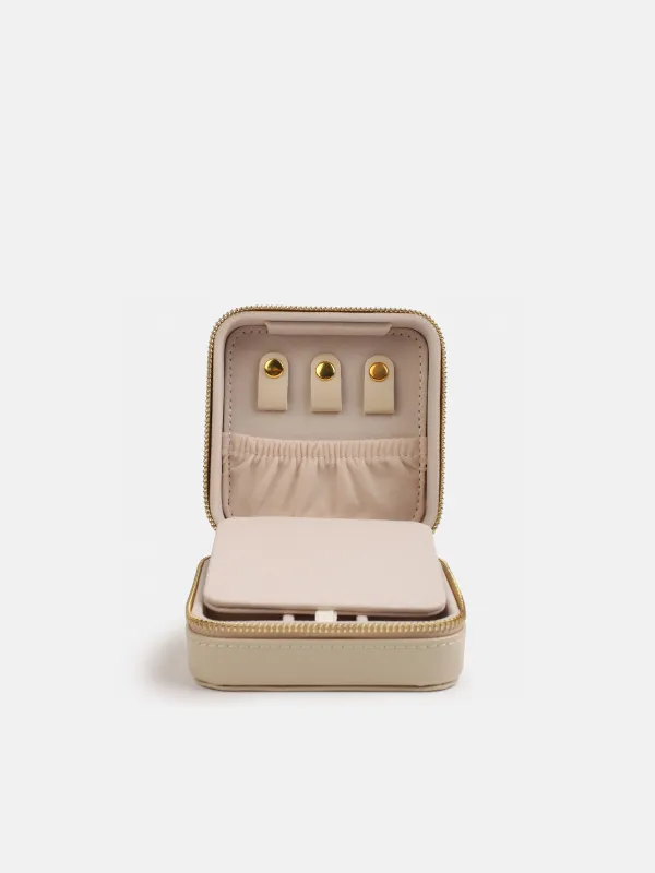 Jewelry box, 12x12 cm, with mirror, PU leather / MDF, beige, Premiere small, image-4