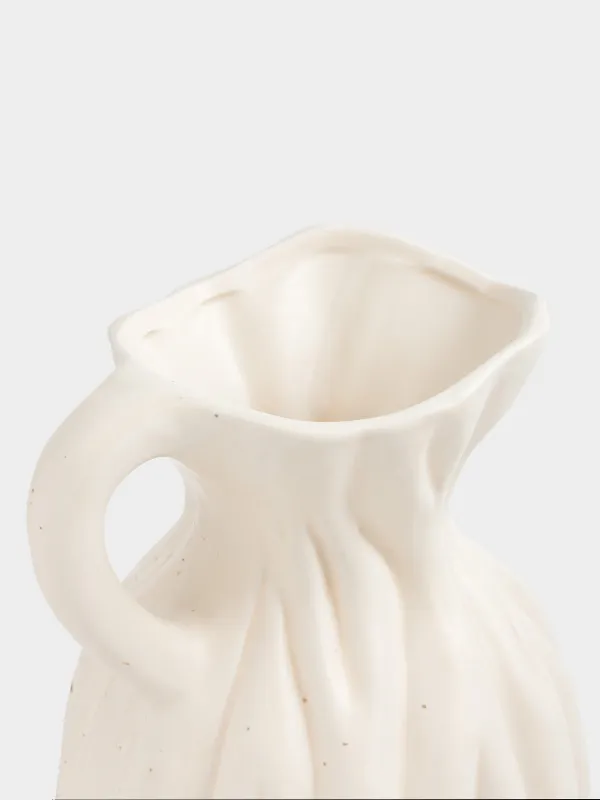 Flower vase, 25 cm, with handle, ceramic, milk, speckled, jug, Golden glow, image-2