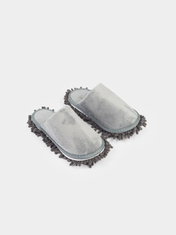 Polisher slippers, 28 cm, with removable sole, microfiber, grey, Clean, image-2