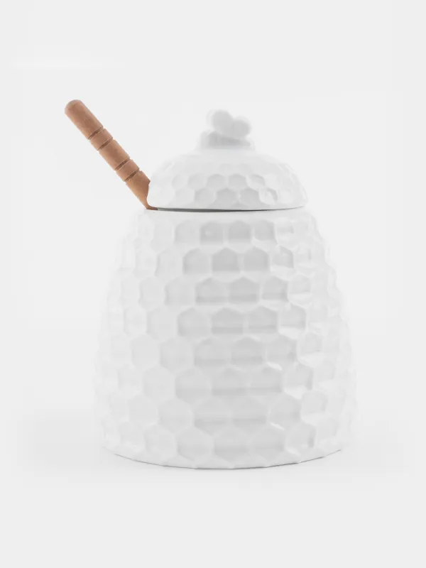 Honey jar, 400 ml, with spoon, porcelain P / Bamboo, Honeycomb, Honey , image-1