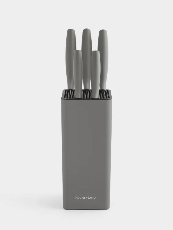 Knife set, 5 pr, in stand, steel / plastic, grey, Grey steel, image-5