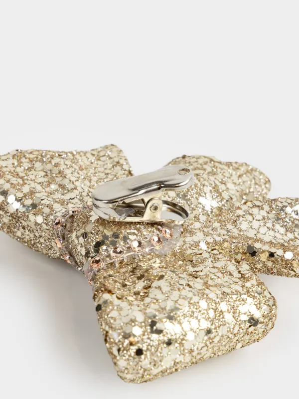 Decorative ornament, 10 cm, clip-on, foam, champagne, Sequin bow, Figure sparkle, image-1