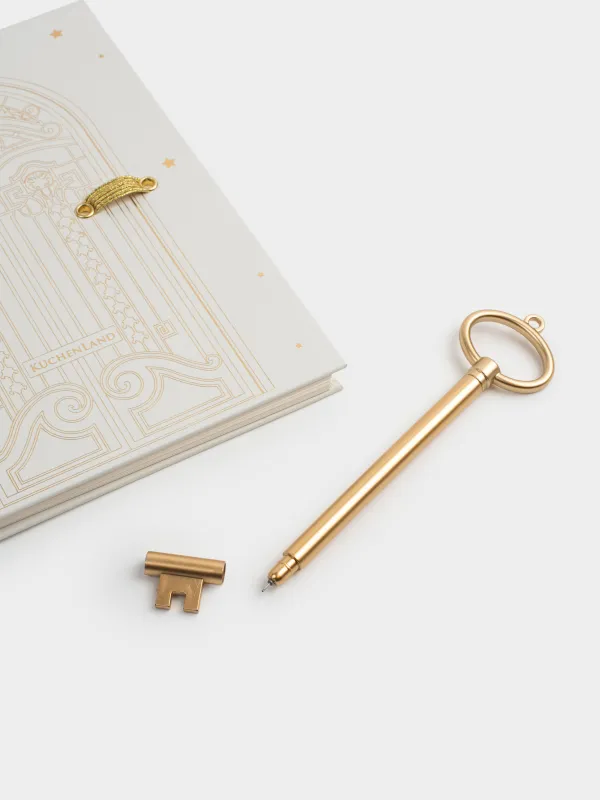 Notebook, with pen, 15x20 cm, 80 l, on rings, polyurethane, ecru, Stationery gold, image-3