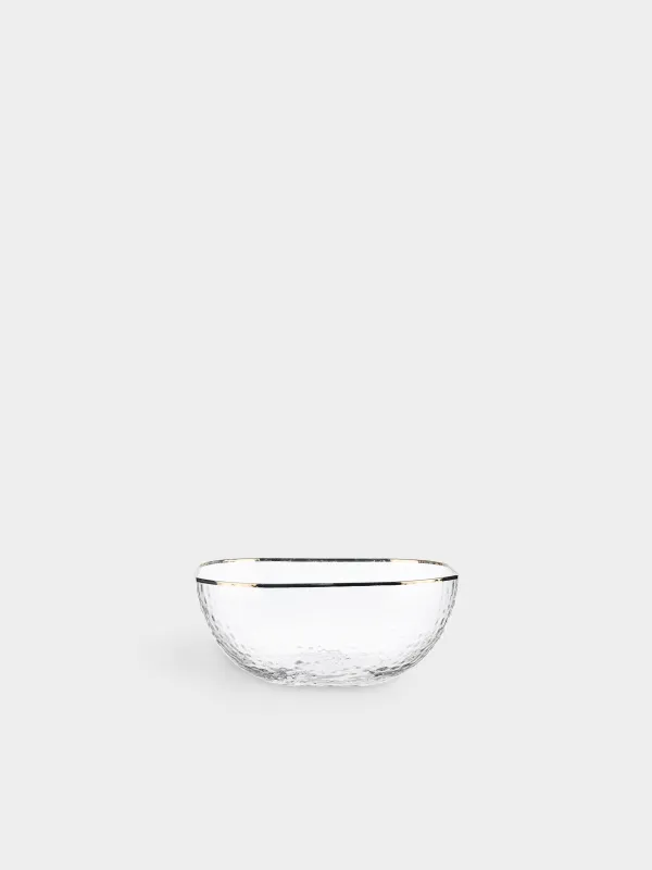Salad bowl, 16x7 cm, glass, square, with golden edging, Ripply gold, image-0