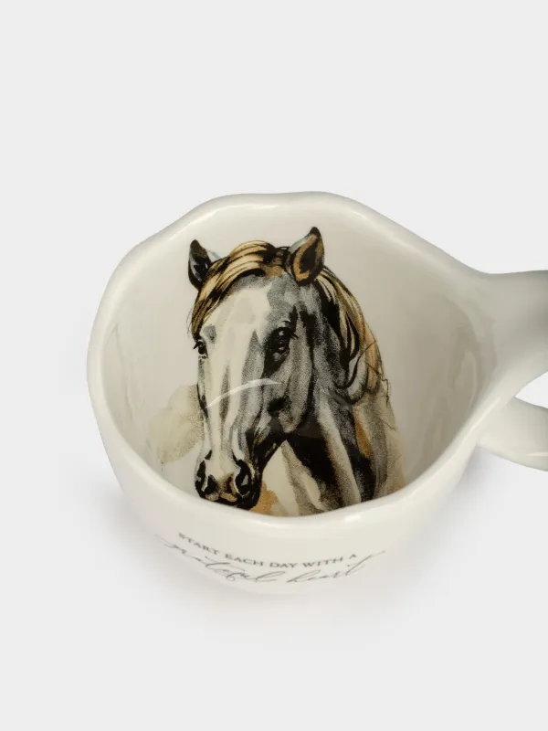 Mug, 400 ml, ceramic, milky, Horse inside, Crumple print, image-1