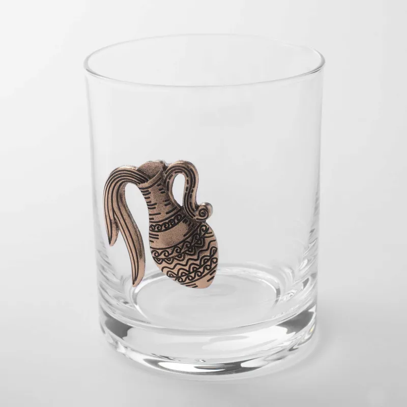 Whiskey glass, 10 cm, 340 ml, glass / metal, golden, Aquarius, Zodiac, image-1