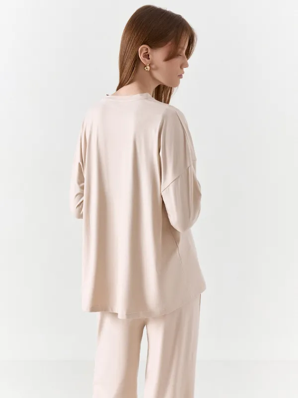 Women's longsleeve, homewear, size S, polyester / elastane, sand, Vitalina, image-4