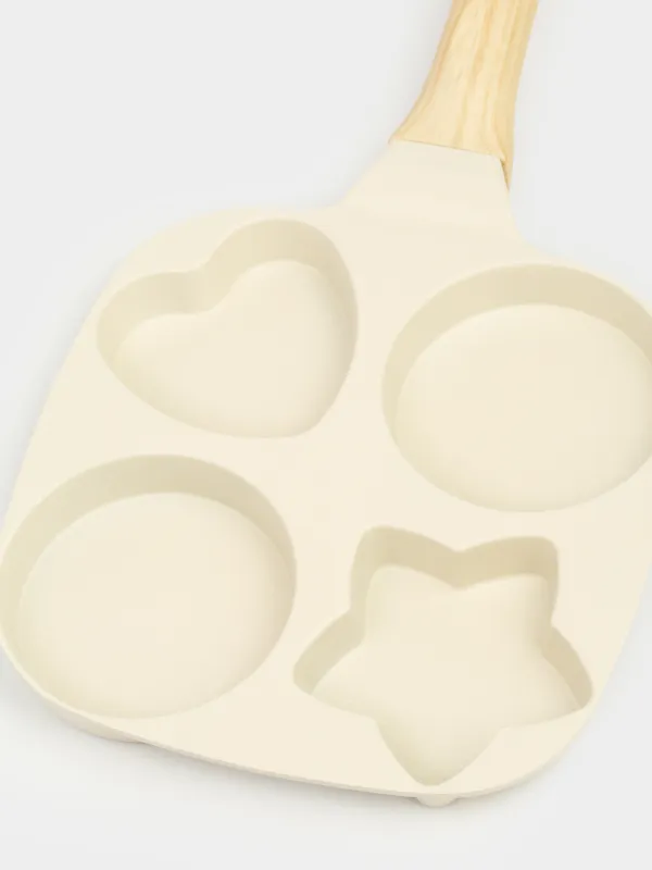 Egg and pancake pan, 19 cm, 4 compartments, coated, aluminum, beige, Shapes, Sentimentality, image-1