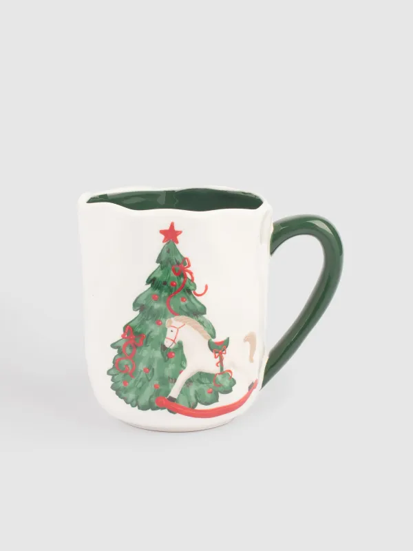 Mug, 580 ml, ceramic, Horse with Christmas tree, Christmas green, image-0