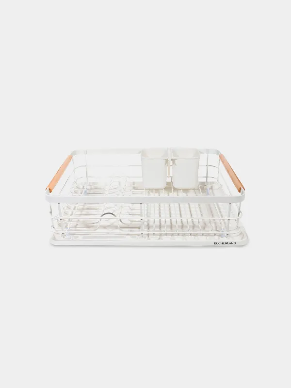 Dish rack, 43x31 cm, with tray, metal / wood / plastic, White style, image-5
