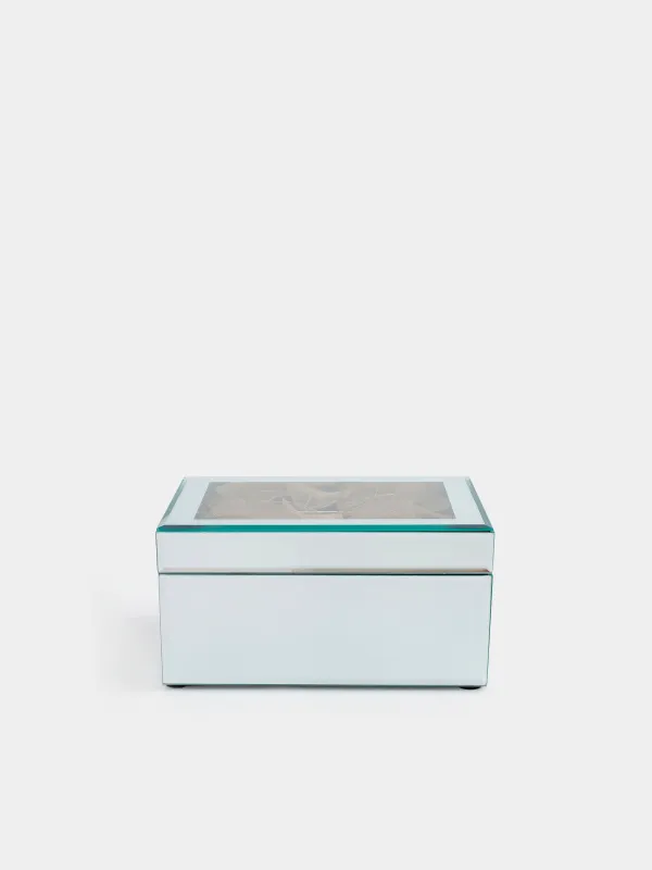 Jewelry box, 20x14 cm, glass, mirror, Golden leaves, Glossy, image-1
