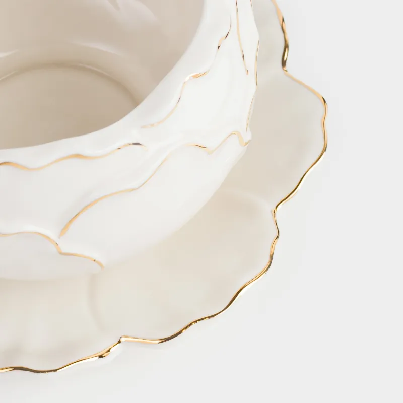 Breakfast tea pair, 1 person, 2 items, 450 ml, porcelain P, milky golden, Peony, Bloome, image-2