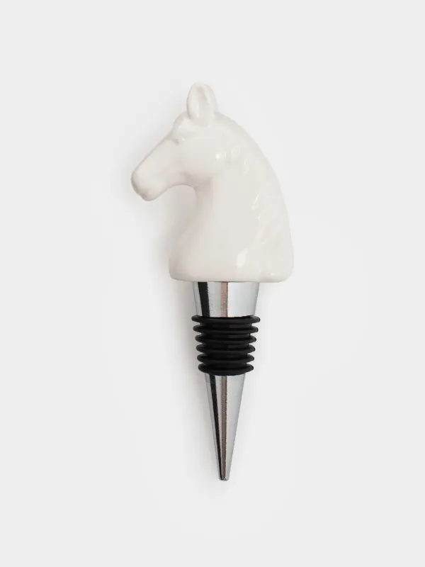 Bottle stopper, 12 cm, metal/porcelain P, milky, Horse, Horse milky, image-0