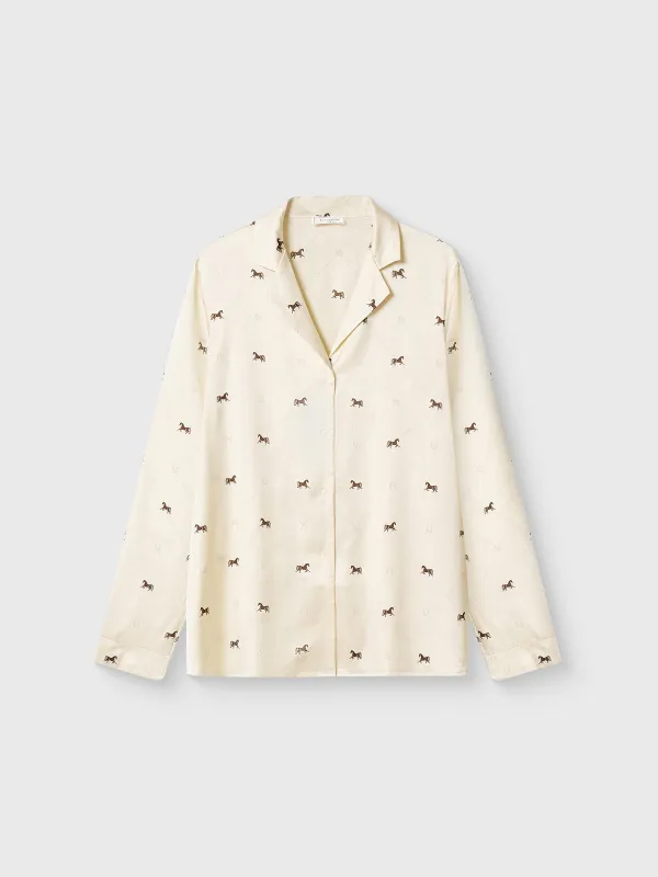 Women's shirt, homewear, size S, with long sleeves, polyester / elastane, milky, Horses, Luanne, image-5