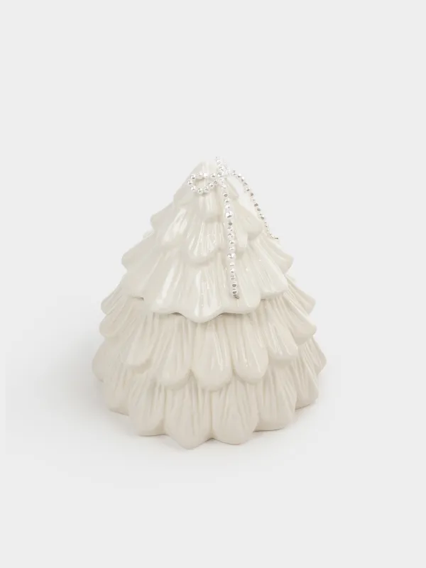 Storage container, 16x16 cm, 650 ml, ceramic / beads, milky, Spruce with bow, Pearl Antarctica, image-2