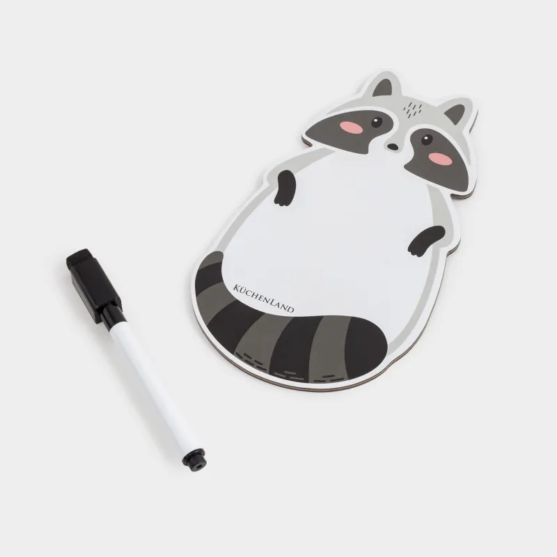 Magnetic writing board, 18x10 cm, with marker, plastic, white-gray, Raccoon, Raccoon, image-1