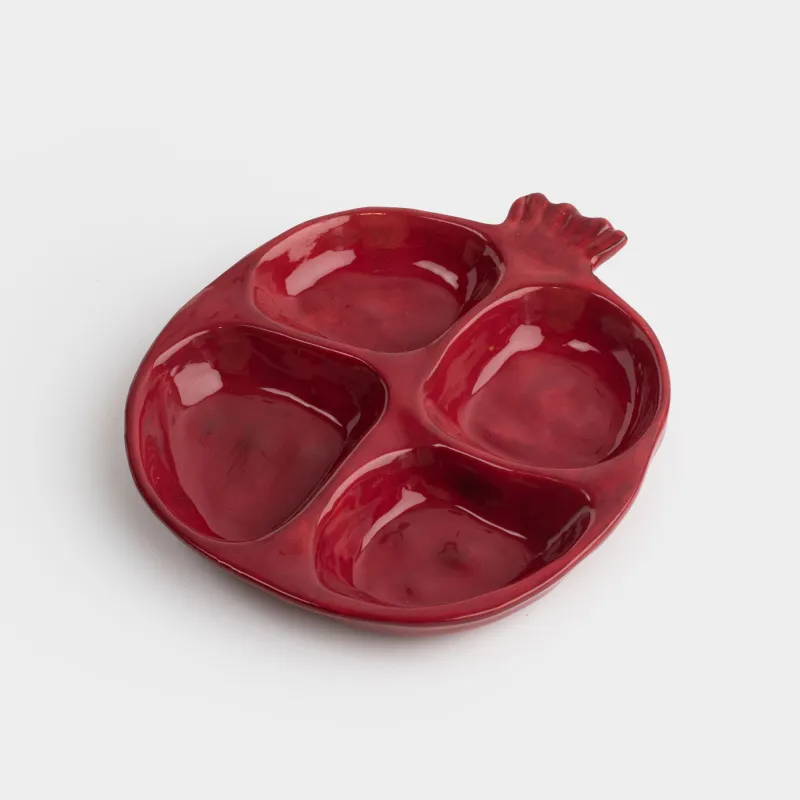 Divided plate, 19x17 cm, 4 compartments, ceramic, burgundy, Pomegranate, Pomegranate