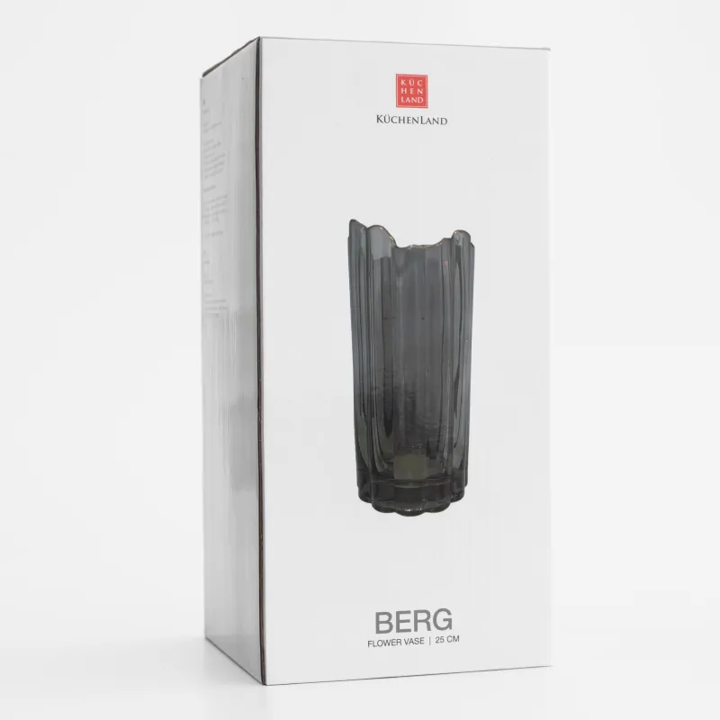 Flower vase, 25 cm, glass, grey, with golden edging, Berg, image-4