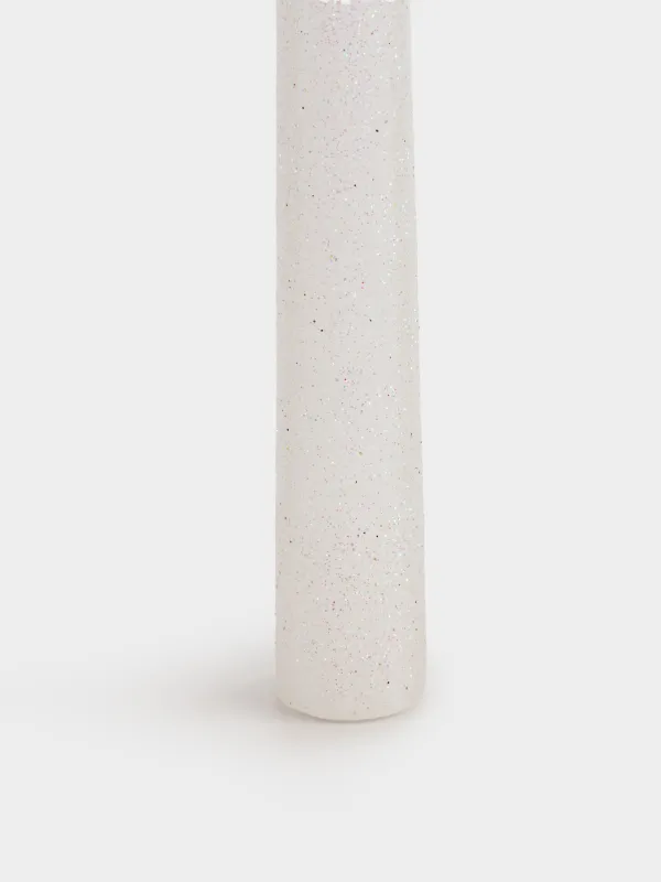 Candle, 25 cm, thin, with glitter, white, Sparkly candle, image-2
