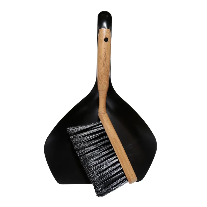 Garbage brush, with dustpan, 33 cm, plastic / bamboo / steel, black, Black clean