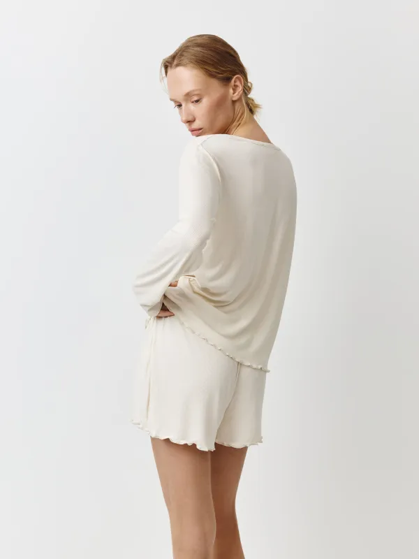 Women's cardigan, homewear, size S, with ruffles, modal / spandex, milky, Rosemary, image-3