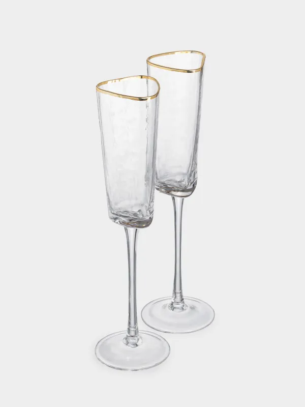 Drinking glass, 160 ml, 2 pcs, glass, with golden edging, Triangle Gold, image-1