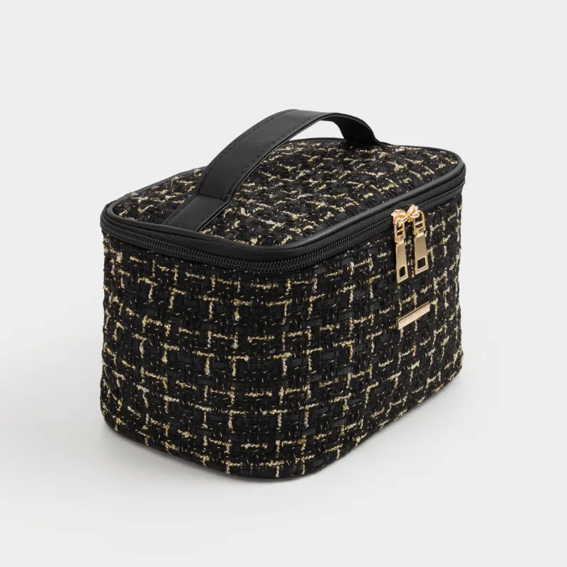 Cosmetic bag, 20x15 cm, with handle, tweed, black, Wenal, image-8