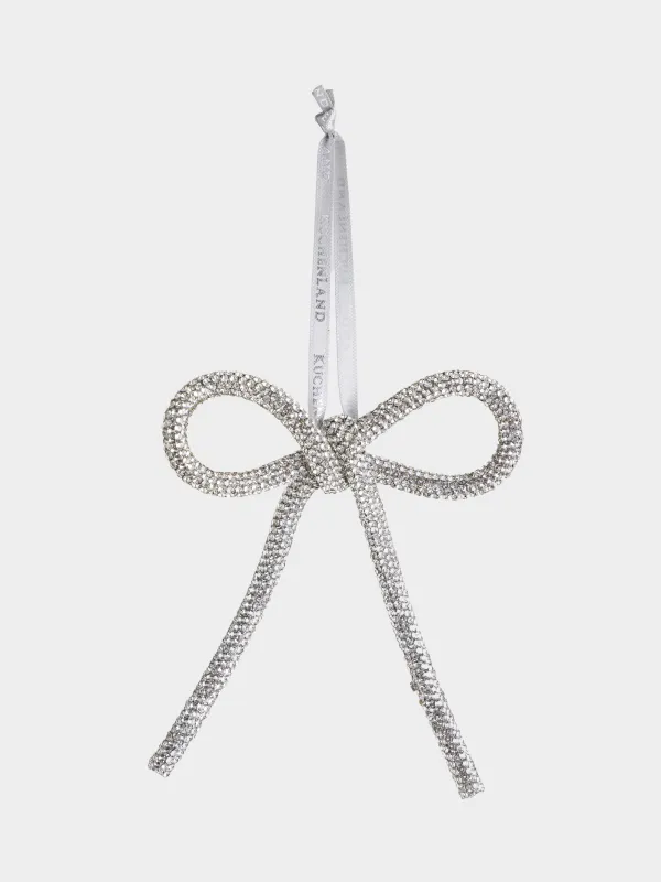 Christmas tree toy, 10 cm, acrylic / metal, silver, Bow, Figure sparkle, image-1