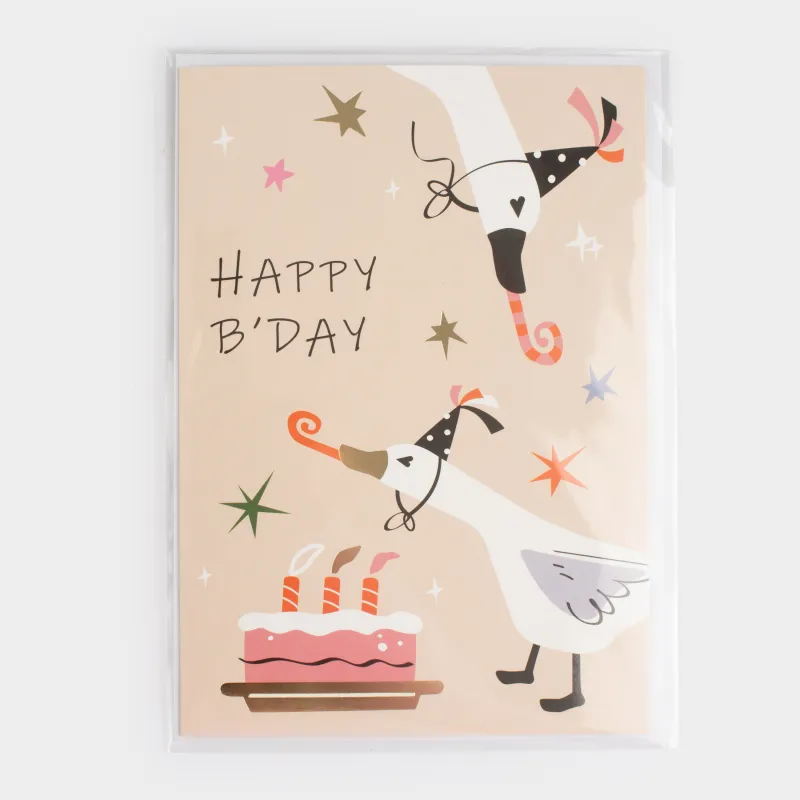 Gift envelope, 12x17 cm, paper, grey, Geese, Birthday, image-4
